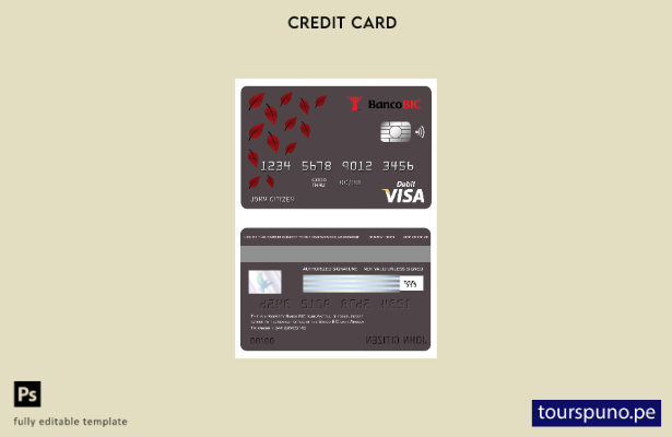 listo para imprimir plantilla de tarjeta visa bancaria Angola Banco BIC